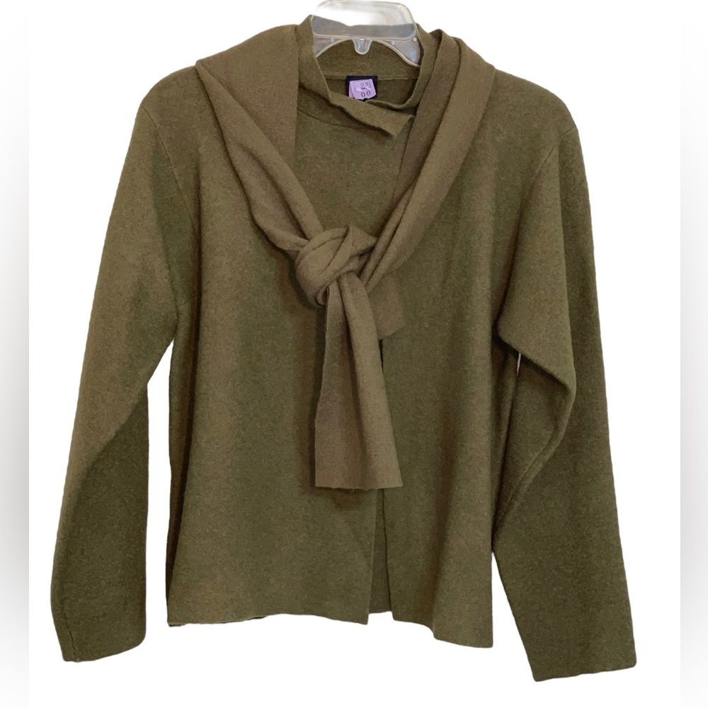 Eileen Fischer wool open jacket with scarf. Size small EUC color Olive Green - Picture 7 of 8